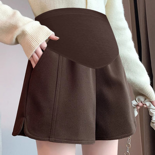2024 Autumn and Winter New Maternity Shorts Casual Versatile Simple Woolen Wide-Leg Shorts Winter Boot Shorts