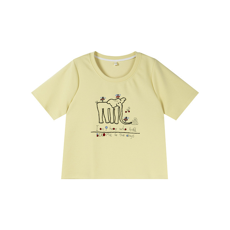 Shuangtian 新しい女性の大きいサイズ夏 2025 ファットガールルーズ痩身漫画象ラウンドネック Tシャツ 9009|undefined