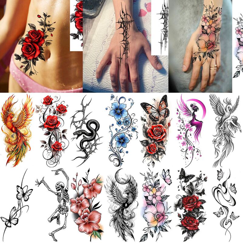 Colorful animal and floral tattoo stickers for back of hands and feet, cross-border TK water transfer tattoo stickers, Temu Amazon tattoo