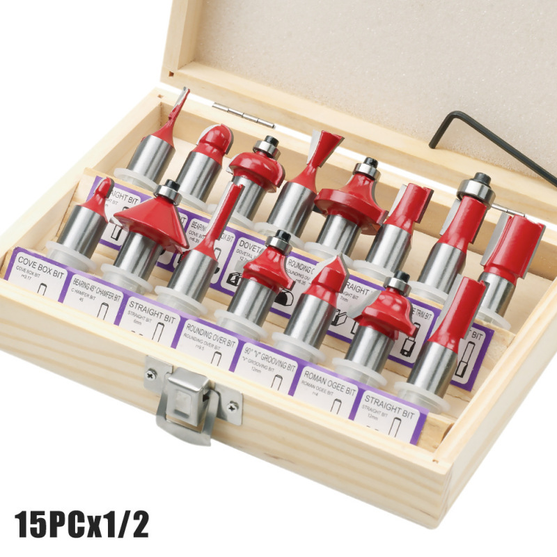 15 個セット 1/4 ハンドル 1/2 ハンドル 8 ハンドル 6 ハンドル木工フライスカッターセットトリミングマシン 12 個セット木工スロッティングフライスカッター|undefined