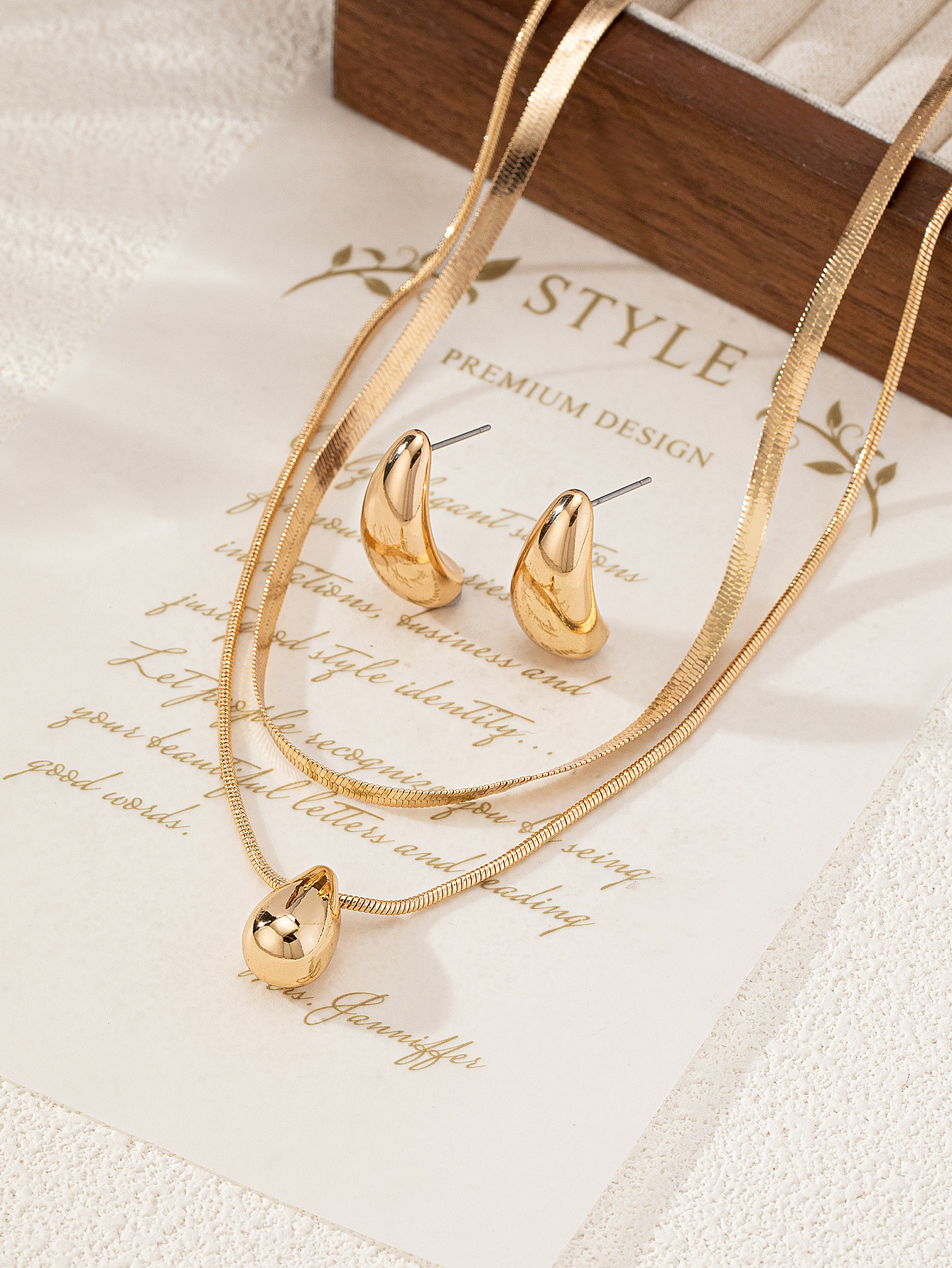 snake chain Chain Type Elegant Streetwear Water Droplets Alloy Plating Women's Snake Chain Earrings Necklace Jewelry Set