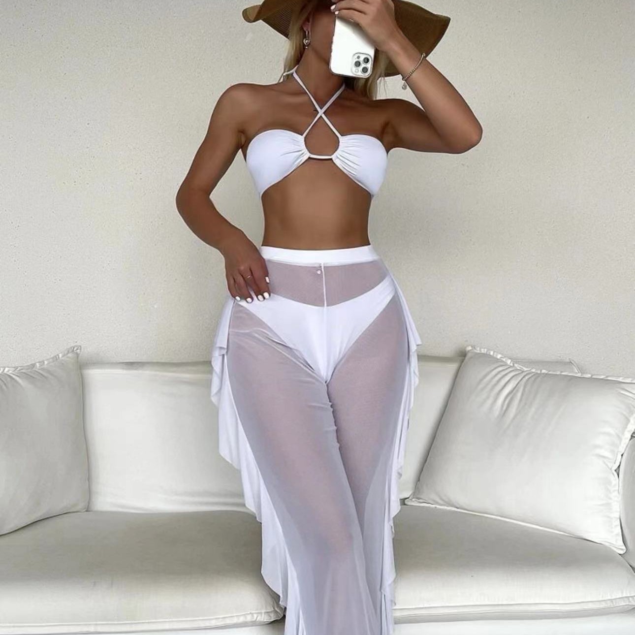 2025 nuevo comercio exterior transfronterizo Amazon Europa y los Estados Unidos sexy color sólido bikini de tres piezas set de baño de mujer