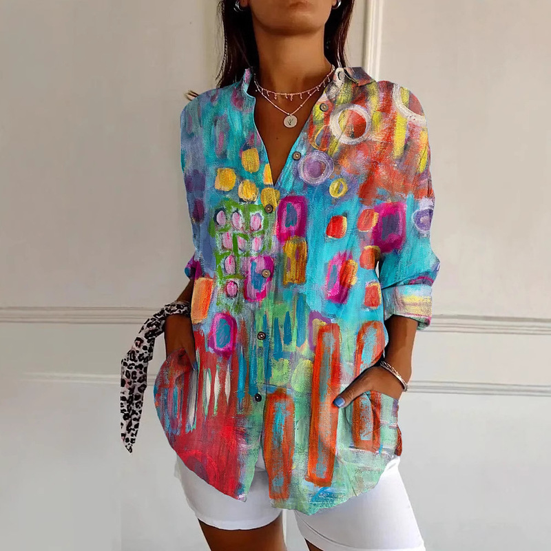 European and American Independent Station Best-Selling Shirts for Women, Floral Pattern 3D Printed Long-Sleeved Shirts for Women, Pod One Piece Customization