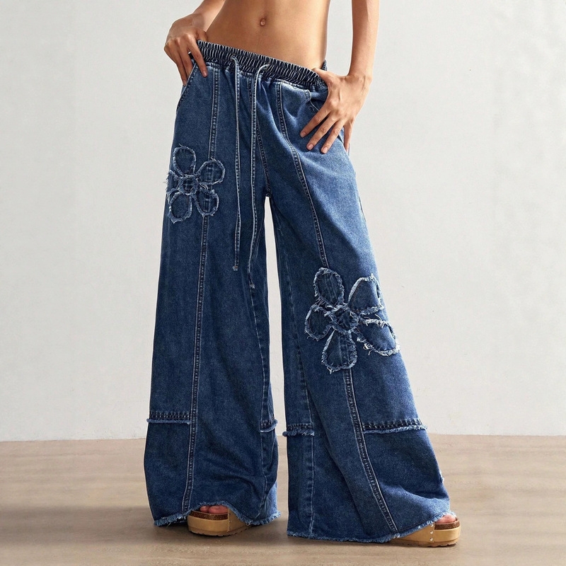 2026 European and American Cross-Border High Street Embroidered Floor-Length High-Waisted Jeans, Fashionable and Stylish, Casual Workwear Style, Loose Long Pants 2026 European and American Cross-Border High Street Embroidered Floor-Length High-Waisted Jeans, Fashionable and Stylish, Casual Workwear Style, Loose Long Pants