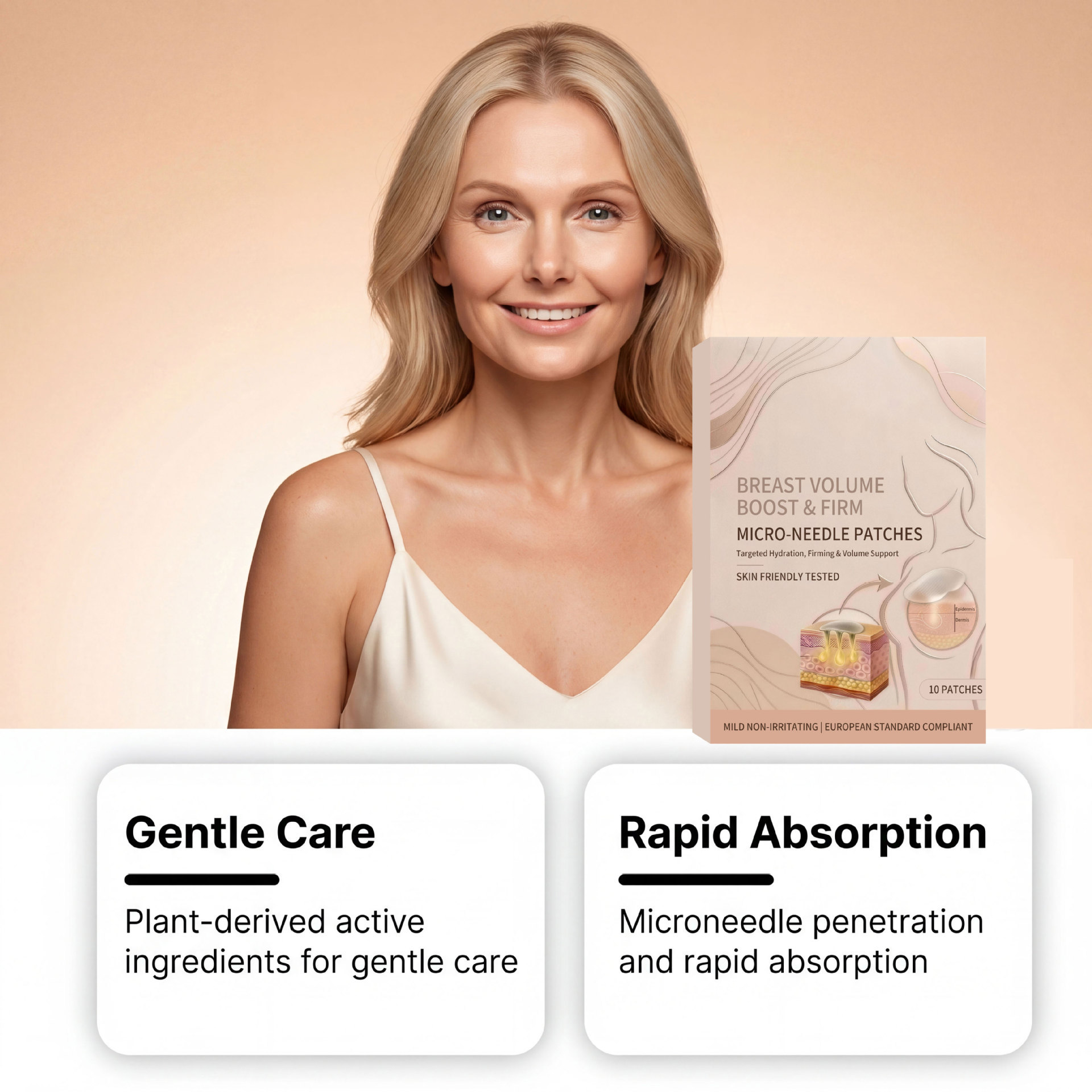Breast micro-point patch gentle care and rapid absorption presentation