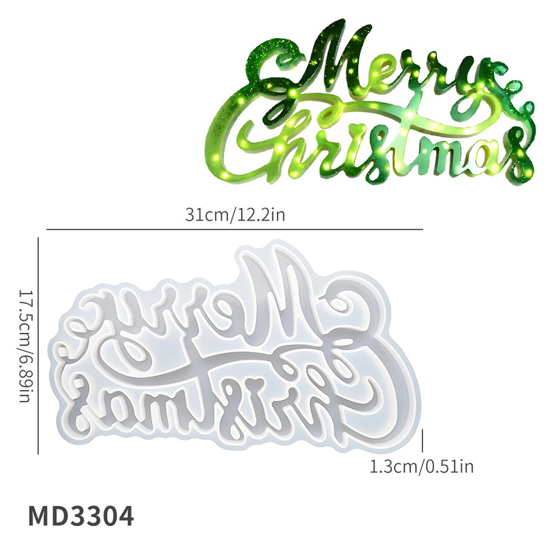 diy滴胶模具立体圣诞节摆件字母Merry Christmas挂牌装饰硅胶模具|undefined