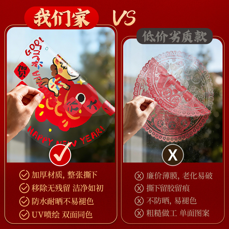 马年窗花福字元旦玻璃门贴纸2026春节静电装饰品新年窗贴过年墙贴
