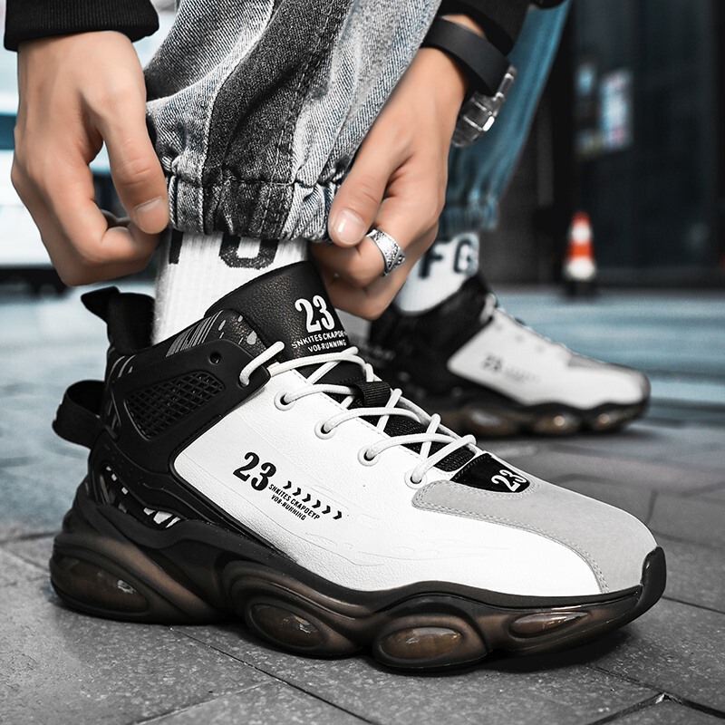 Spring and Autumn Men's Shoes New Model Leather Breathable Aj High-Top Basketball Sports Running Shoes Men's Versatile Casual Dad Shoes Trendy