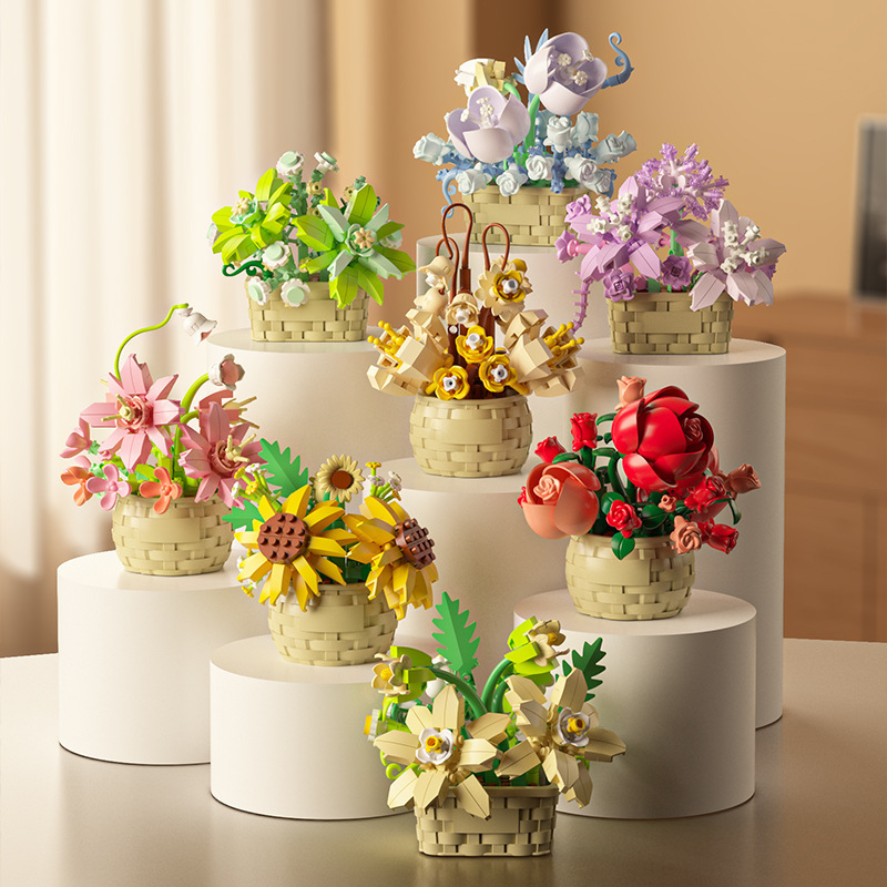 Compatible with Leyong Eternal Flower Basket Building Blocks, Flower Pots, Rose Ornaments, Children's Assembly Toys, Girls' Mid-Autumn Festival Gifts Compatible with Leyong Eternal Flower Basket Building Blocks, Flower Pots, Rose Ornaments, Children's Assembly Toys, Girls' Mid-Autumn Festival Gifts