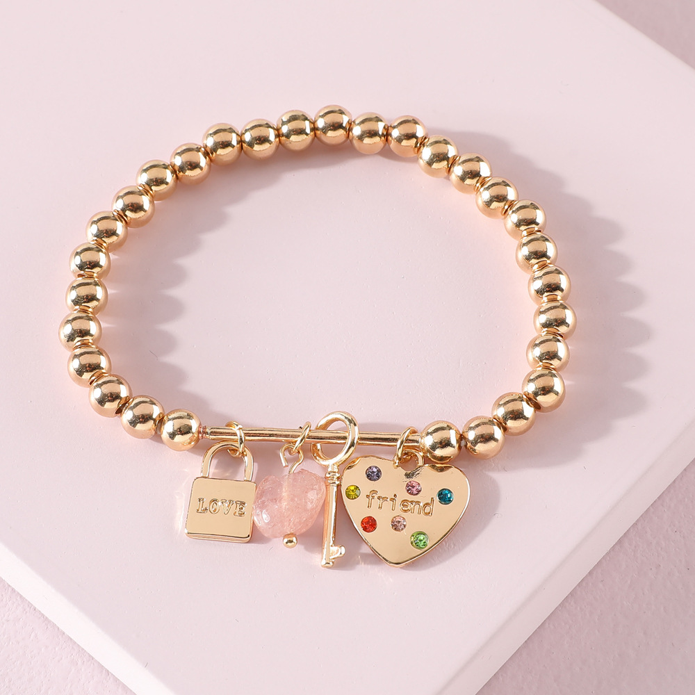 Fashion Beads Peach Heart Lock Stone Bracelet Set display picture 1