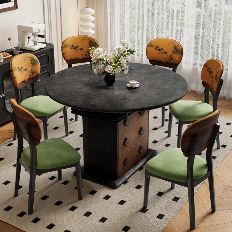 French Retro Solid Wood Dining Table and Chair Combination, Antique Style Household Rectangular Round Dual-Purpose Retractable Folding Dining Table