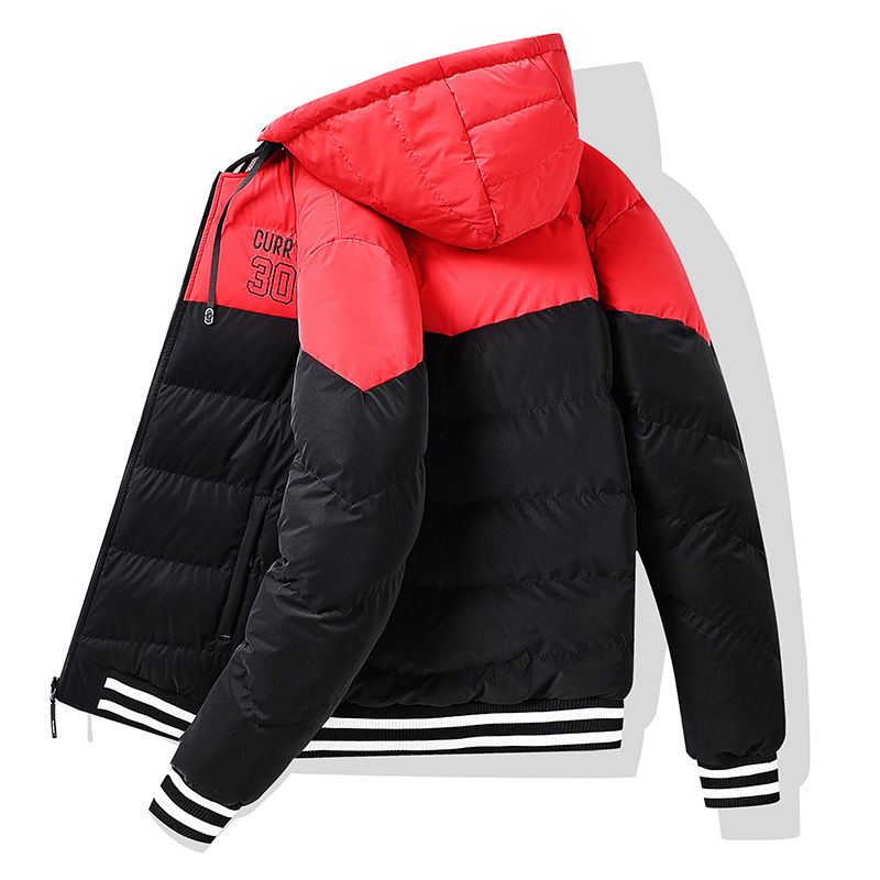 Gepolsterte Herrenjacke mit Stickerei in Kontrastfarben, abnehmbarer, lockerer Mütze, beidseitig tragbar, dick gefüttert, mit Kapuze_voghion.com