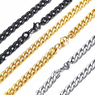 European and American cross-border stainless steel 18K gold plated necklace titanium steel nk chain vacuum plating gold black chain factory direct sales