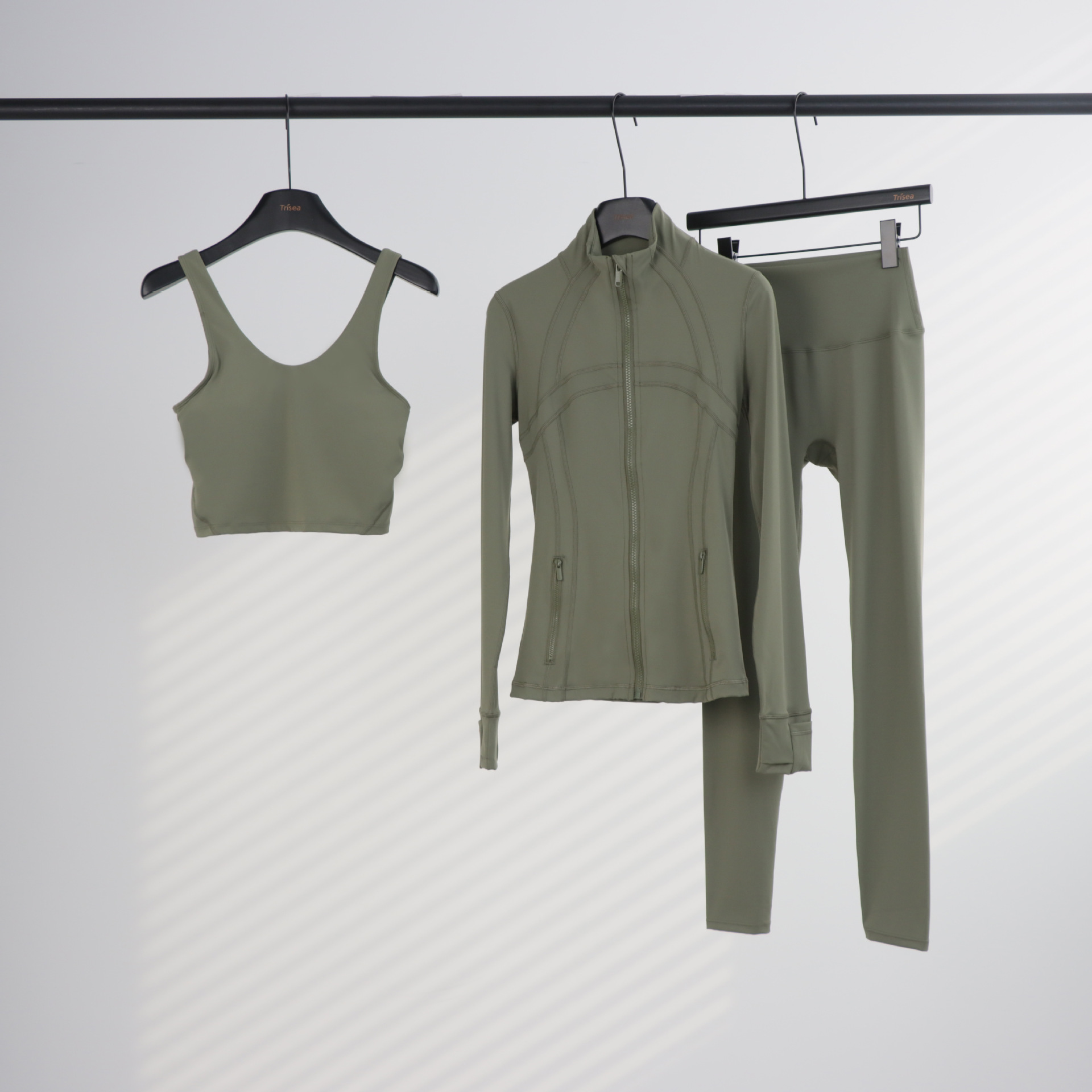 Conjunto de yoga LULU de tres piezas: chaqueta, camiseta sin mangas con cuello en U y leggings de cintura alta para mujer.