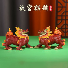 全铜麒麟摆件公母一对麒麟踩八卦客厅家用办公室家居装饰铜工艺品