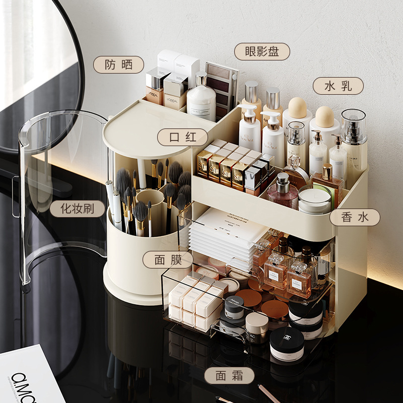 化妆品收纳盒桌面梳妆台口红眉笔整理箱大容量护肤品置物架大容量|undefined