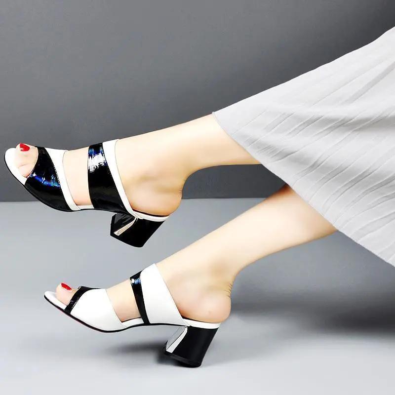 Cross border Large summer new pattern Hollow Fish mouth sandals  With crude mom Low-heel Colorful take precautions against typhoons leisure time