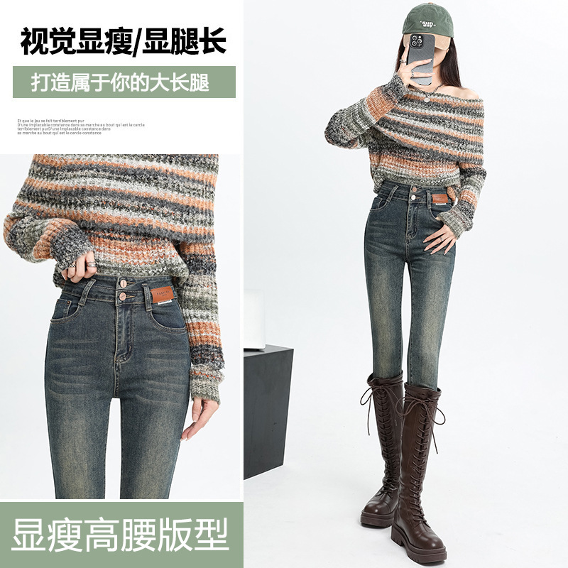 마이크 시멘트 그레이 레깅스 여성의 2024 가을 새로운 디자인 허리 두피 브랜드 성격 버클 연필 바지