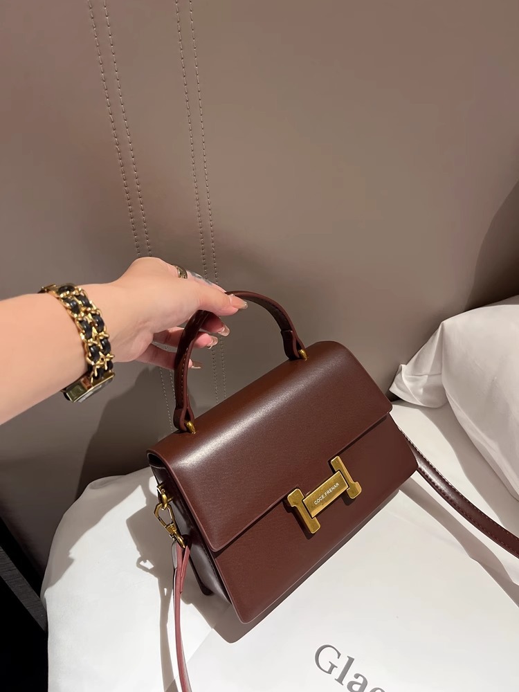 Túi xách vuông nhỏ thời thượng đeo chéo dây xích — Màu đen cổ điển, Cà phê Trung cổ, Xám than chì, Màu đỏ rượu chi tiết 13