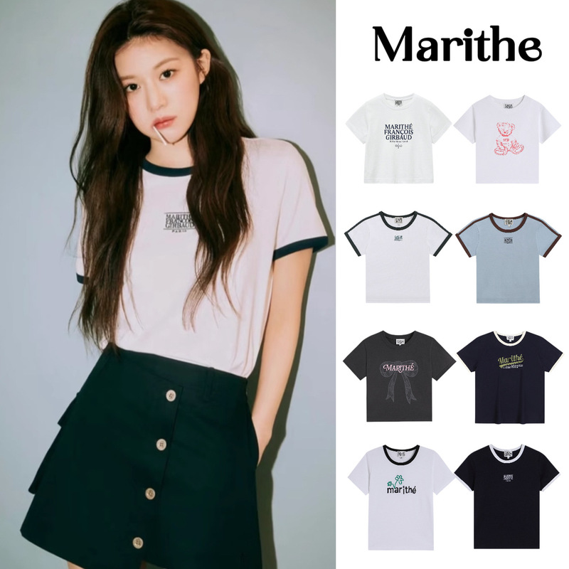 Korean Marithe Short-Sleeved Letter Logo Loose Men's and Women's Versatile Tops Summer T-Shirts Available in One Piece
