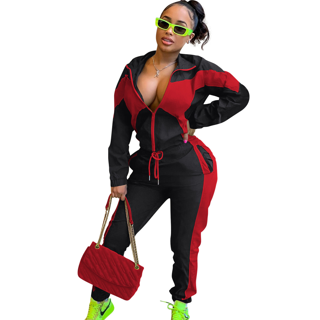 364g Weight Long Sleeve Sleeve Length Polyester Fabric Type Pant Co-ord Set Sets Type 2 Pieces Set Quantity Daily Occasion Turndown Neckline Regular Fit Fit Type Color Block Pattern Spring, Autumn Season Women's Gender Casual, Streetwear Style Daily Women's Casual Streetwear Color Block Polyester Pant Co-ord Set Pants Sets 35