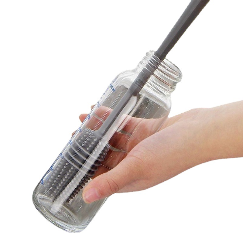 Taza de lavado artefacto Taza giratoria cepillo de botella de alimentación cepillo especial mango largo espacio de limpieza de manchas de té cepillo de silicona de cerdas