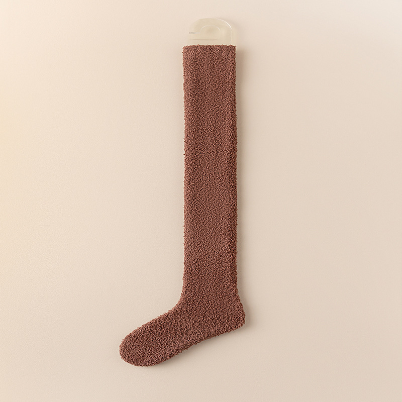Calcetines de lana de coral sobre la rodilla medias sin pelusa calcetines de piso de sueño gruesos forrados de lana calcetines de pierna delgada medias calientes