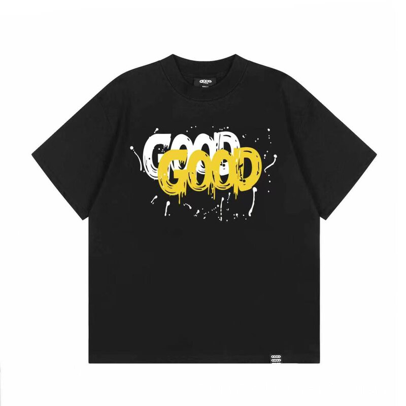 Goodbrand New Velvet Flocking Three-Dimensional Silicone Letter Splash Ink Light Luxury High-End Short-Sleeve T-Shirt Unisex