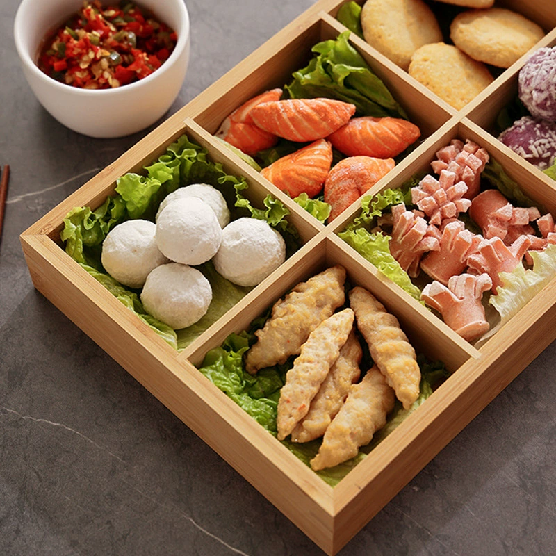 Nine‑grid bamboo serving tray / pallet, bamboo + composite board, multiple compartment options