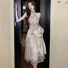 法式抹胸连衣裙女夏季新款小众设计感网纱裙气质高级感仙女长裙子