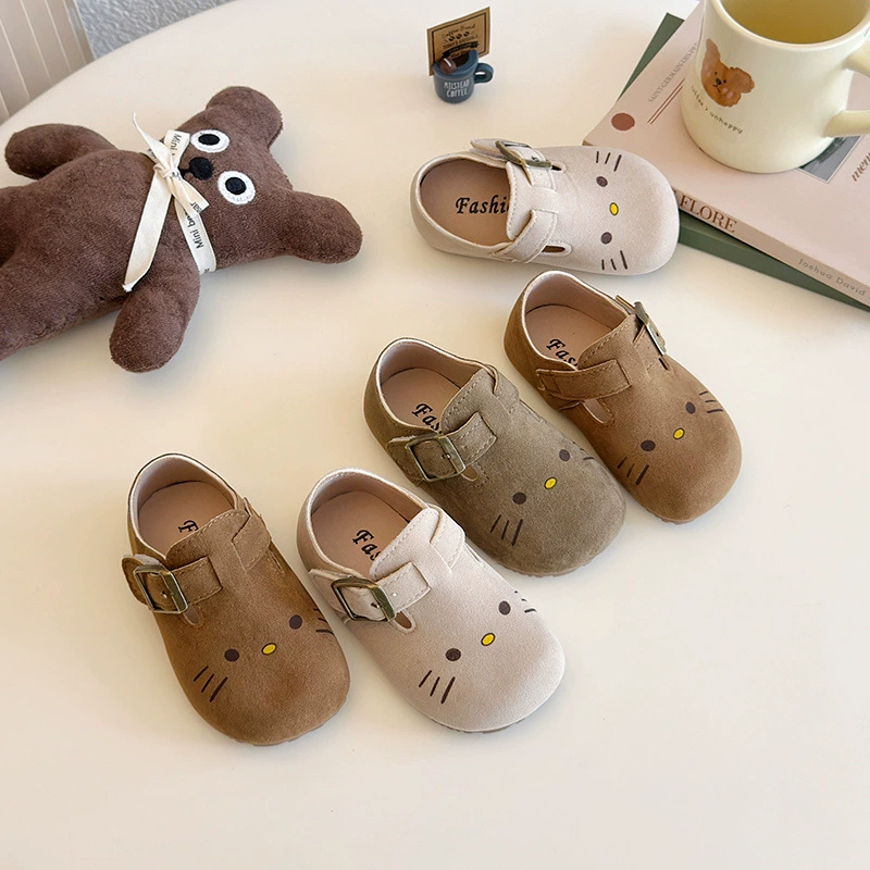 Детские туфли Birkenstock на мягкой подошве с котенком, милые и универсальные туфли-бини, весна-осень 2025, новые стильные туфли принцессы для мальчиков и девочек