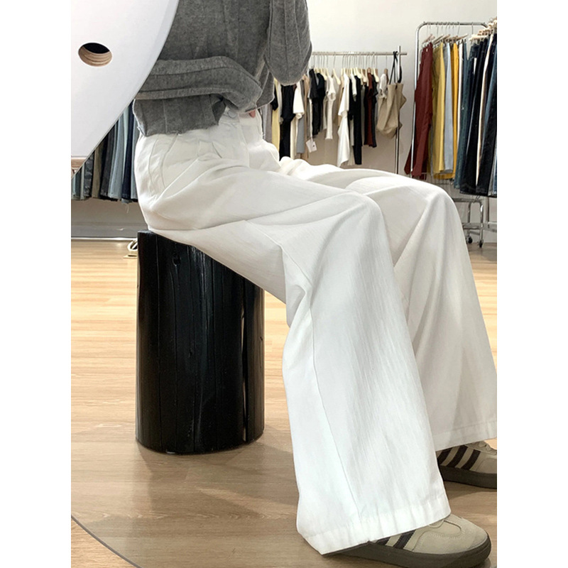Straight Leg White Jeans Women's 2025 Spring New Slimming High Waist Loose Casual Small Wide Leg Trousers
