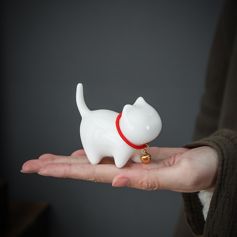 宇轩 茶宠摆件羊脂玉瓷白色小猫咪茶具家用摆件茶桌饰品茶道摆饰