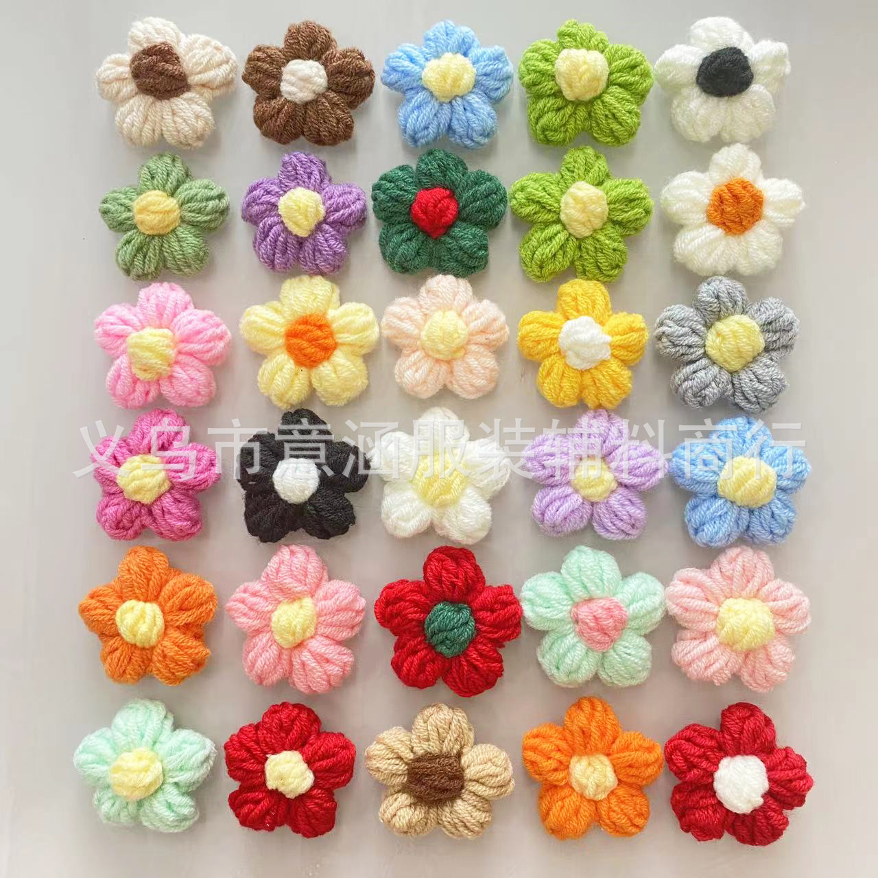 现货手工钩针泡芙花毛线花朵 DIY发夹饰品配件胸花包包服装辅料花