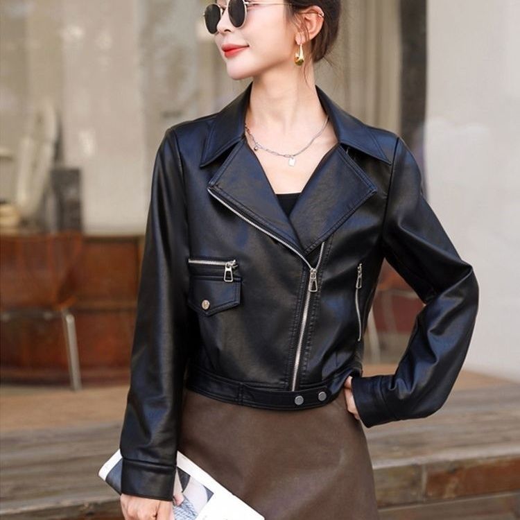 American High-End Fashion Leather Jacket for Women 2025 New Spring & Fall Street Style Motorcycle Leather Jacket Top Trendy