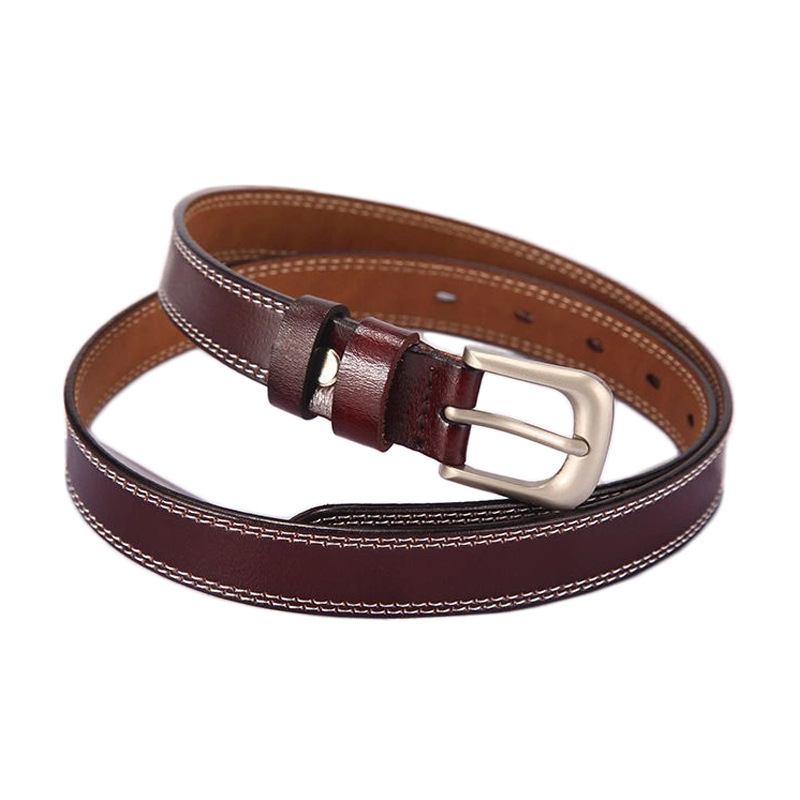 New Cross-Border Style Women's Simple Pin Buckle Leather Belt, Thin Waist Belt, Genuine Leather Decorative Belt, Can Be Printed with Logo