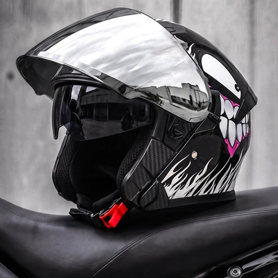 Motosiklet kaskı (dəbilqə) — helmet for men and women, suitable - white-flame-silver-plated-mirror-free-hd-mirror-l58-59-head-circumference