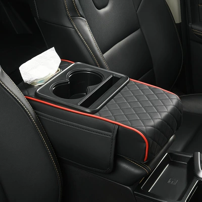 integrated armrest box pad, Armrest box - black-and-red-four-in-one-armrest-box