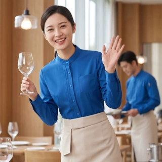 餐饮工作服长袖女快餐厅烧烤饭店咖啡厅火锅店服务员工装卫衣奶茶