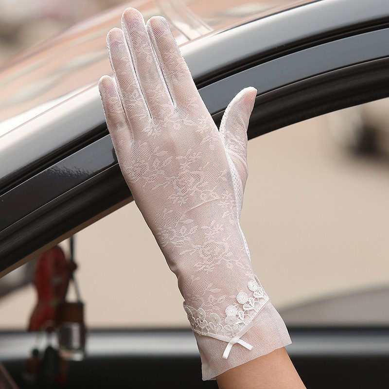 Guantes de protección solar de primavera y verano encaje ligero transpirable pantalla táctil guantes de las mujeres conducción transpirable al aire libre protección solar guantes de montar guantes