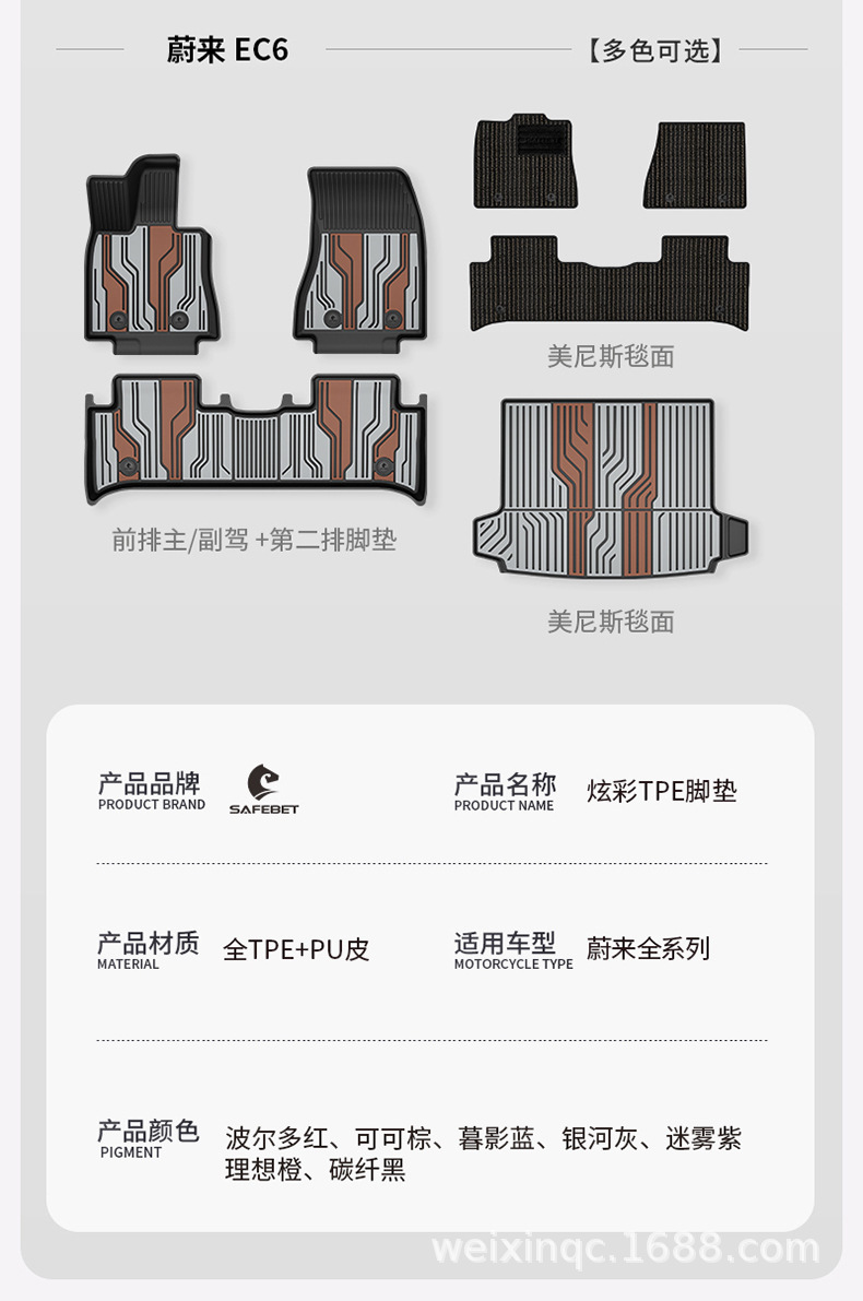 Suitable for Nio Es8 Es6 Ec6 Et5 Et9 Es9 Special Vehicles, Colorful Tpe Car Floor Mats