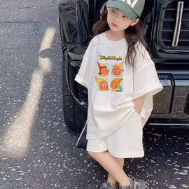 批发夏季卡通星星人女生休闲运动套装中大儿童宽松短袖T恤两件套
