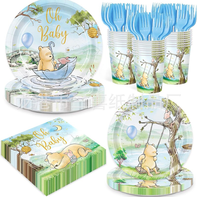 Winnie the Pooh Baby Shower Ohbaby Party Set Tableware Holiday Kidsren's Disposable Paper Plate Set