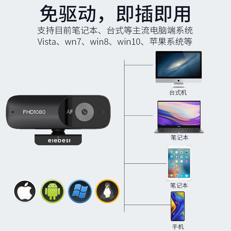电脑摄像头USB网红直播会议网课笔记本台式电脑家用高清视频会议