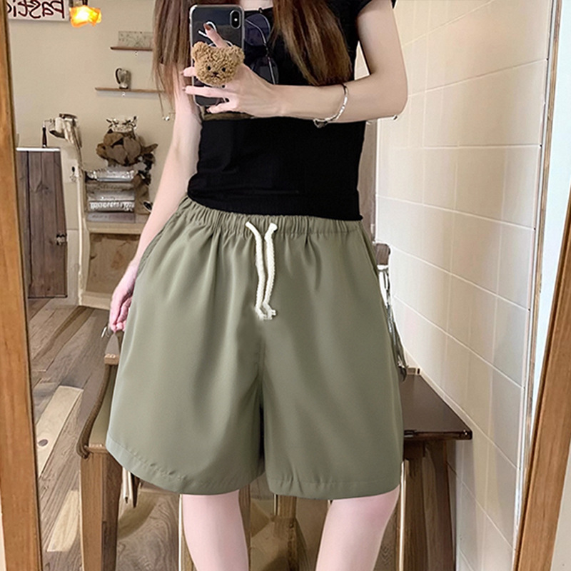 2025 nuevos pantalones de playa de verano para mujer sueltos y delgados, estilo deportivo casual, pantalones anchos de cintura alta con cordón al por mayor