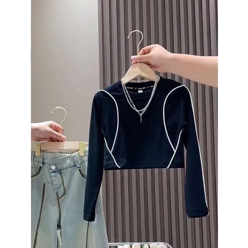 소녀 캐주얼 세트 봄과 가을 새로운 한국식 긴팔 티셔츠 슬리밍 데님 넓은 다리 바지 투피스 세트
