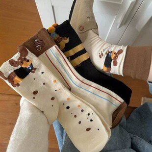 Girl's Cute Weenie Puppy Socks Women's Mid-length Socks Spring and Autumn New Pure Cotton Japanese Style Cartoon Personalized Pile Stockings