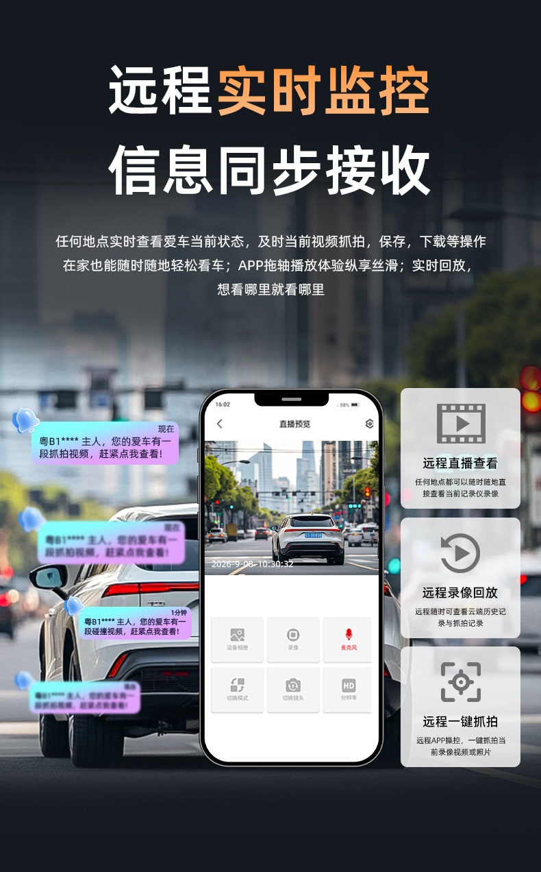 Remote Sentinel Mode Dash Cam Customized HD Front and Rear Dual Recording Real-Time Intercom Beidou GPS Positioning