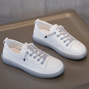 Large size women's shoes 41-43 wide fat feet MM leather flat 2023 autumn new versatile white shoes casual skate shoes