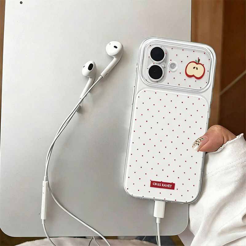 Polka Dot Apple English Style Suitable for Apple 17 Pro Phone Case, Ins-Style iPhone 16 Plus Design, Transparent for iPhone 15